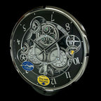Rhythm “Chronograph (Black/Silver)” Skeletonized Dial Magic Motion Musical Wall Clock with Moving Gears - 4MH442WU08