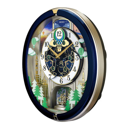 Seiko QXM398LRH “Blue Pine Fantasy” Melodies in Motion Dancing Dial Musical Wall Clock with 40 Songs