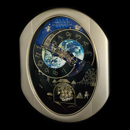 Rhythm “Timecracker 2000” Limited Edition Moving Earth Dial Magic Motion Musical Wall Clock with Popular Melodies - 4MH751NR19
