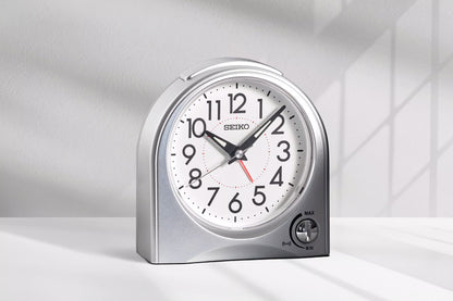 Seiko QHE204SLH "Maris" Silver Luminous Desk & Alarm Clock with Snooze Light & Volume Control