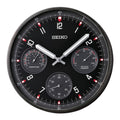 Seiko QXA823KLH "Shelby Watch Dial" Black Heritage Design Luminous Metal Wall Clock with Thermometer, Hygrometer, & Seconds Dial