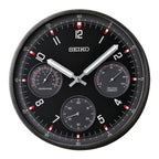 Seiko QXA823KLH "Shelby Watch Dial" Black Heritage Design Luminous Metal Wall Clock with Thermometer, Hygrometer, & Seconds Dial