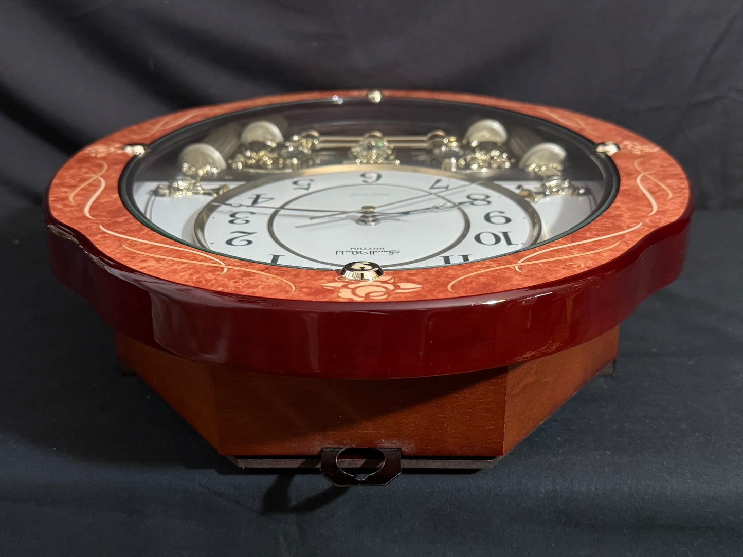 Rhythm “CTS Florence” Inlaid Wooden Musical Motion Pendulum Wall Clock with Popular Melodies - CMJ338UR06