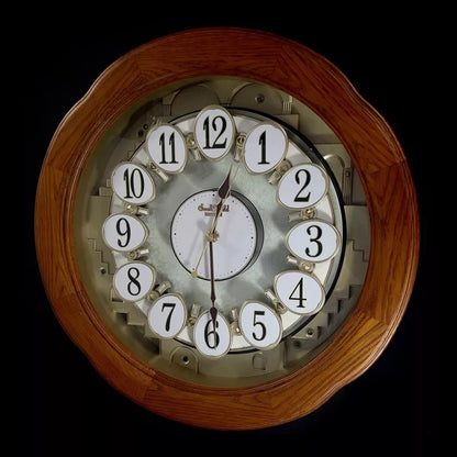 Rhythm "Angel Blossom II" Magic Motion Musical Wooden Wall Clock with Animated Moving Dial - 4MH868WD06