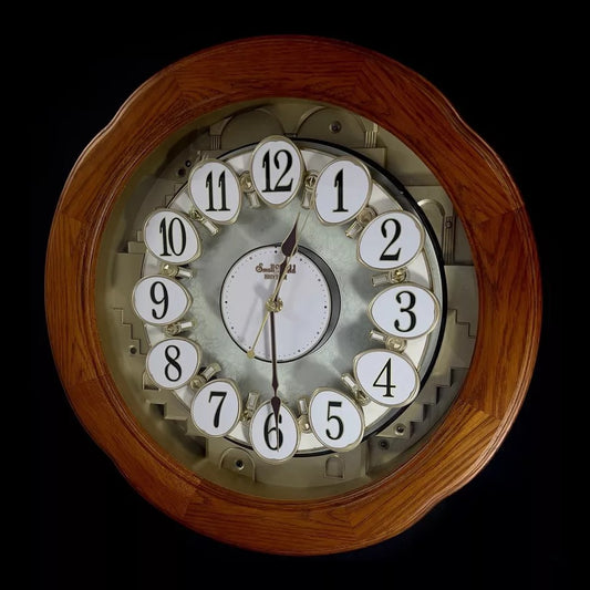 Rhythm "Angel Blossom II" Magic Motion Musical Wooden Wall Clock with Animated Moving Dial - 4MH868WD06