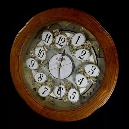 Rhythm "Angel Blossom II" Magic Motion Musical Wooden Wall Clock with Animated Moving Dial - 4MH868WD06