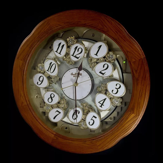 Rhythm "Angel Blossom II" Magic Motion Musical Wooden Wall Clock with Animated Moving Dial - 4MH868WD06