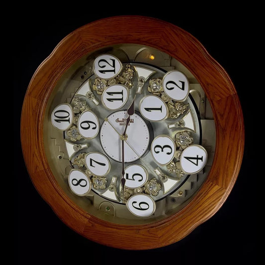 Rhythm "Angel Blossom II" Magic Motion Musical Wooden Wall Clock with Animated Moving Dial - 4MH868WD06
