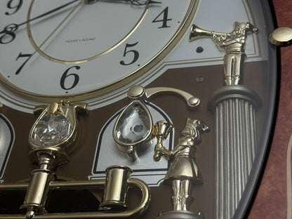 Rhythm “CTS Florence” Inlaid Wooden Musical Motion Pendulum Wall Clock with Popular Melodies - CMJ338UR06