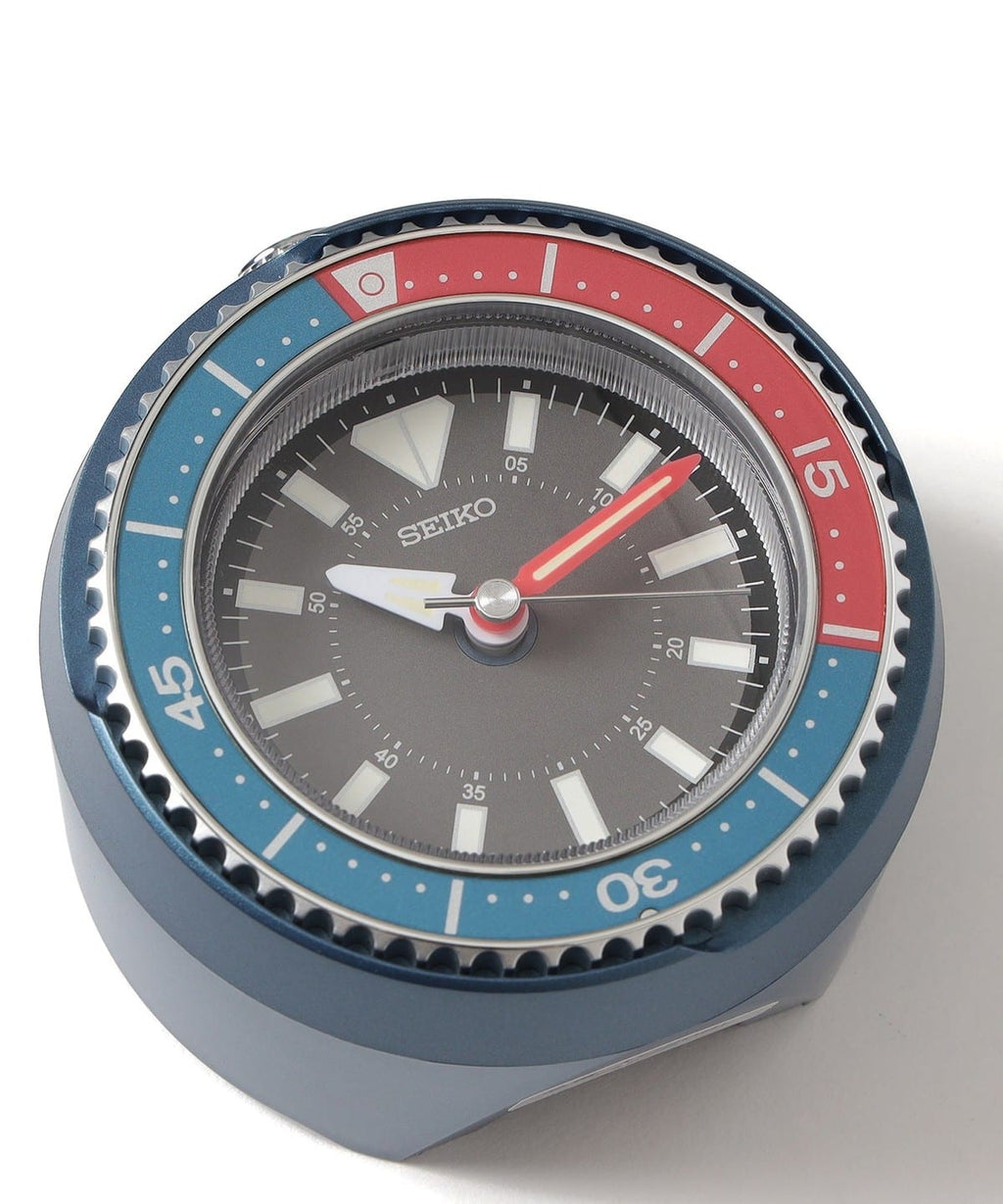 Seiko QHE207LLH "Mai Modern Watch Dial" Red & Blue Heritage Design Luminous Desk & Alarm Clock with Rotating Bezel