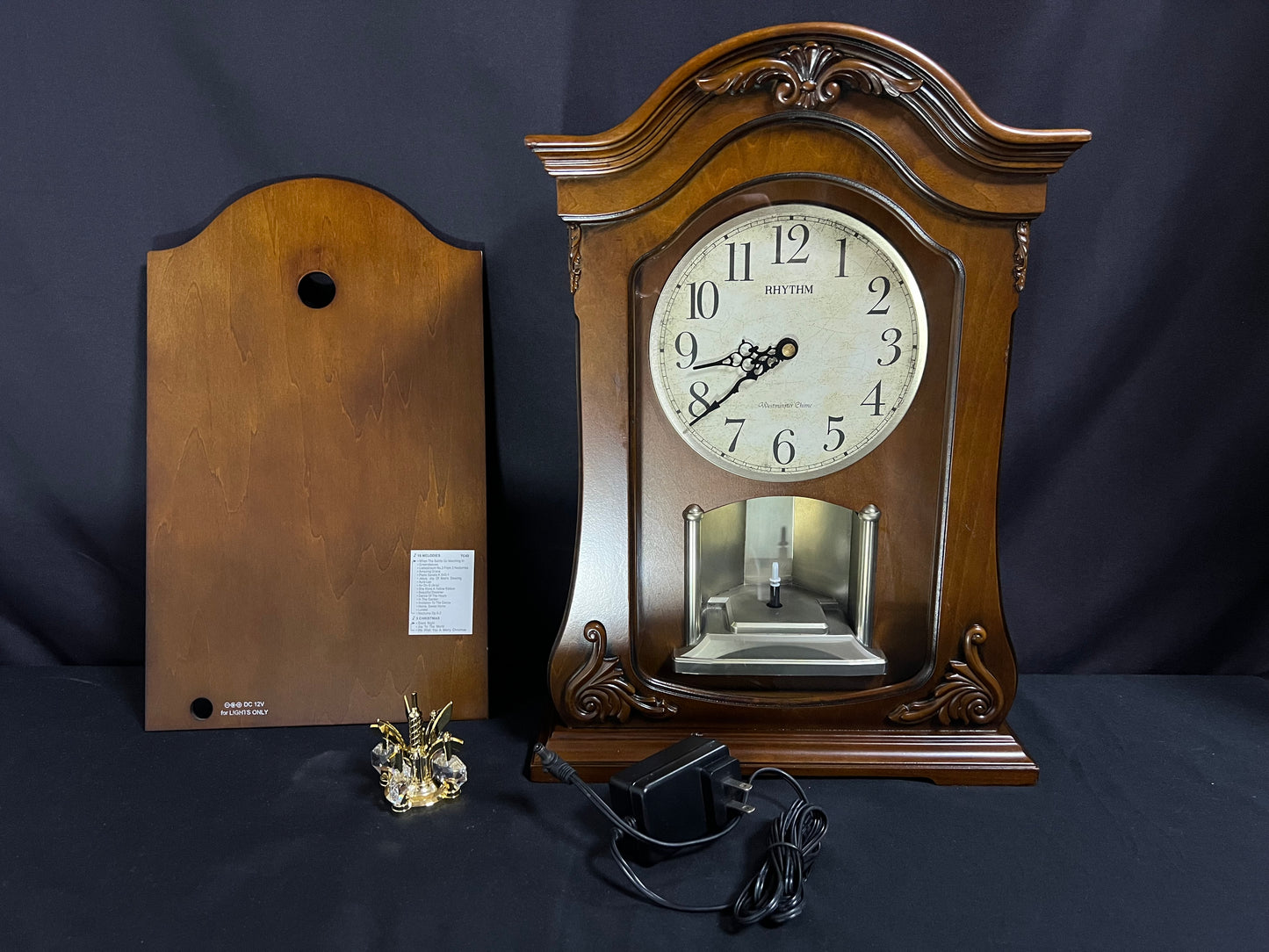 Rhythm "WSM Luminous Queen Mantel" Traditional Large Wooden Chiming & Musical Pendulum Mantel Clock with LED-Lighted Dial - CRH227UR06
