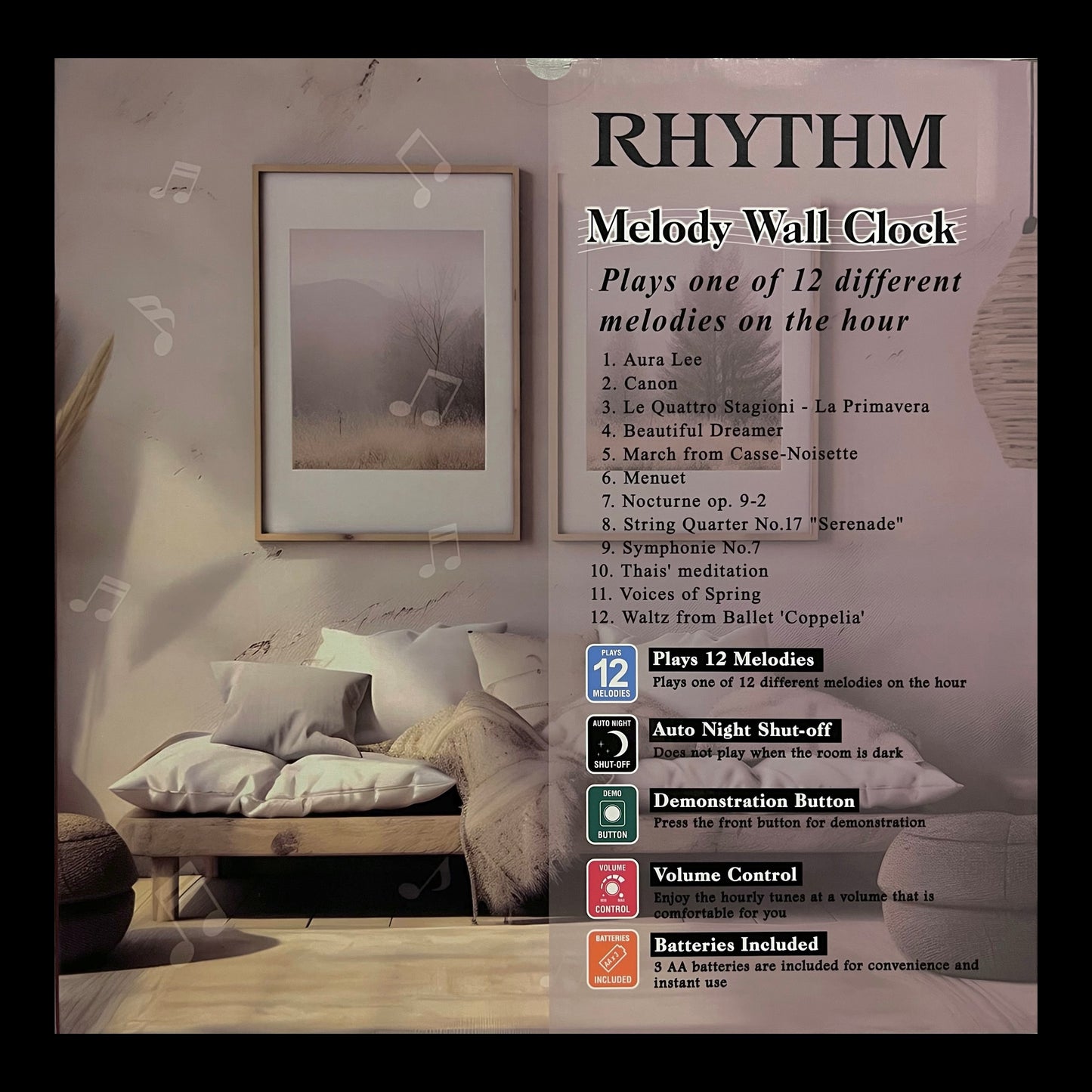 Rhythm 14-Inch Melody “Sonore” Musical Wall Clock - CMH765UR06