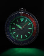 Seiko QHE207LLH "Mai Modern Watch Dial" Red & Blue Heritage Design Luminous Desk & Alarm Clock with Rotating Bezel