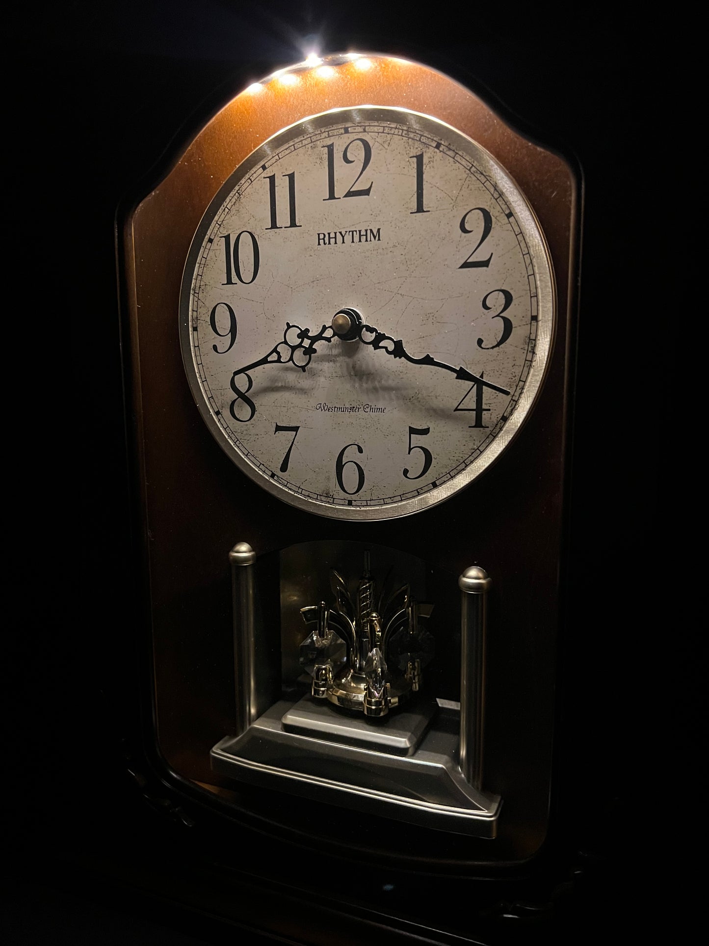 Rhythm "WSM Luminous Queen Mantel" Traditional Large Wooden Chiming & Musical Pendulum Mantel Clock with LED-Lighted Dial - CRH227UR06