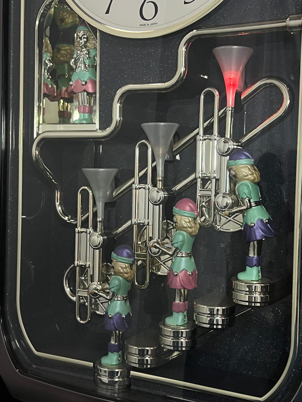 Rhythm "Trumpet Trio" Magic Motion Musical Wall Clock with Animated Figurines - 4MH712-R02