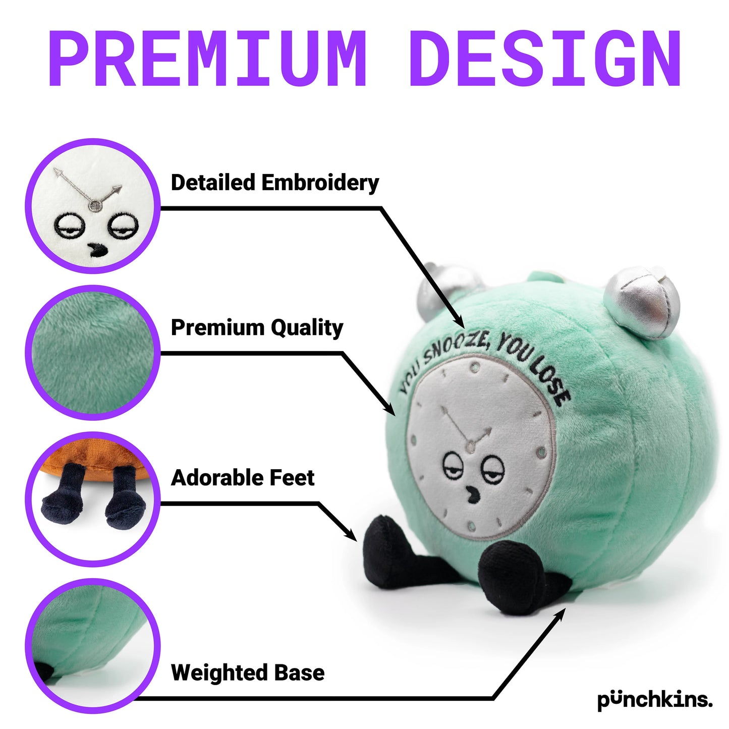 "You Snooze, You Lose!" Novelty Alarm Clock Stuffed Plush Figure by Punchkins