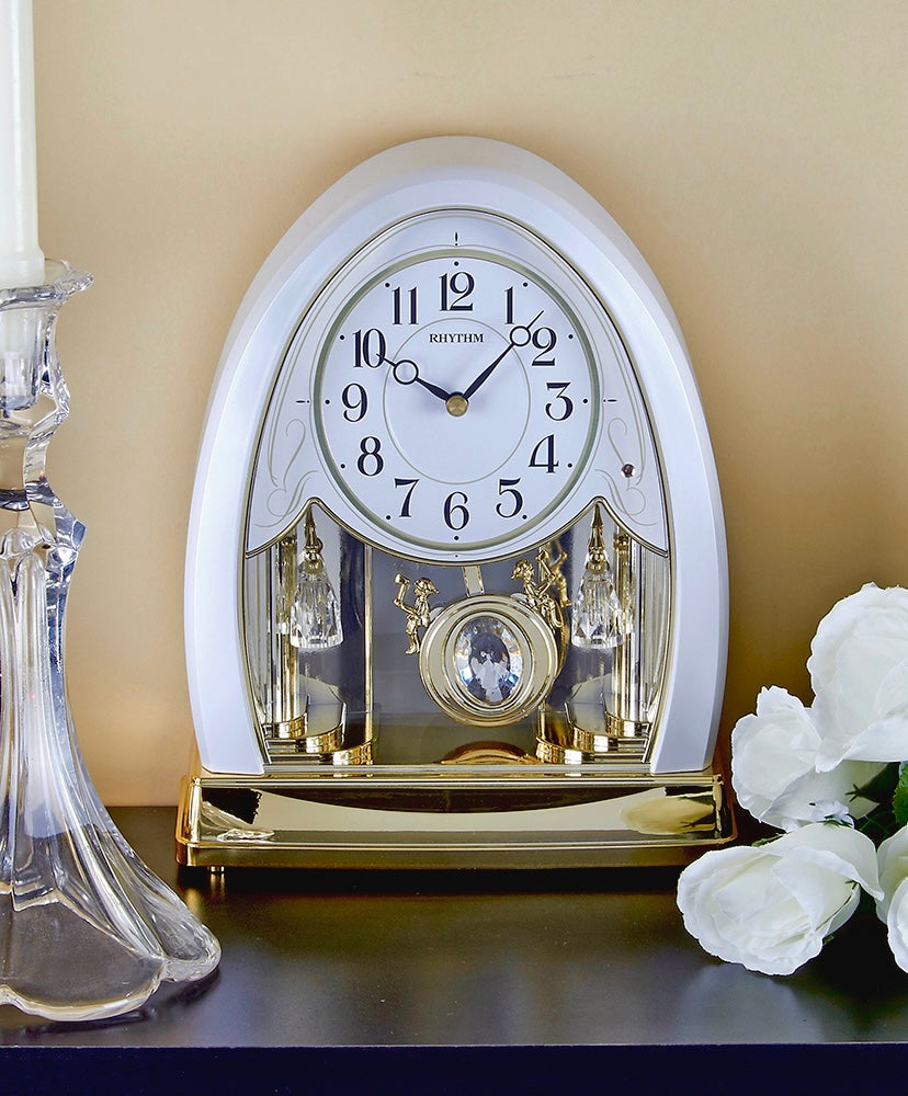 Rhythm “Joyful Crystal Pearl” Musical Motion Decorative Pendulum Mantel Clock - 4RJ641WU03
