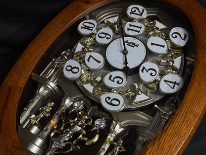 Rhythm "SSS Encore" Magic Motion Musical Wooden Wall Clock with Animated Moving Dial and Popular Melodies - 4MH810-R06