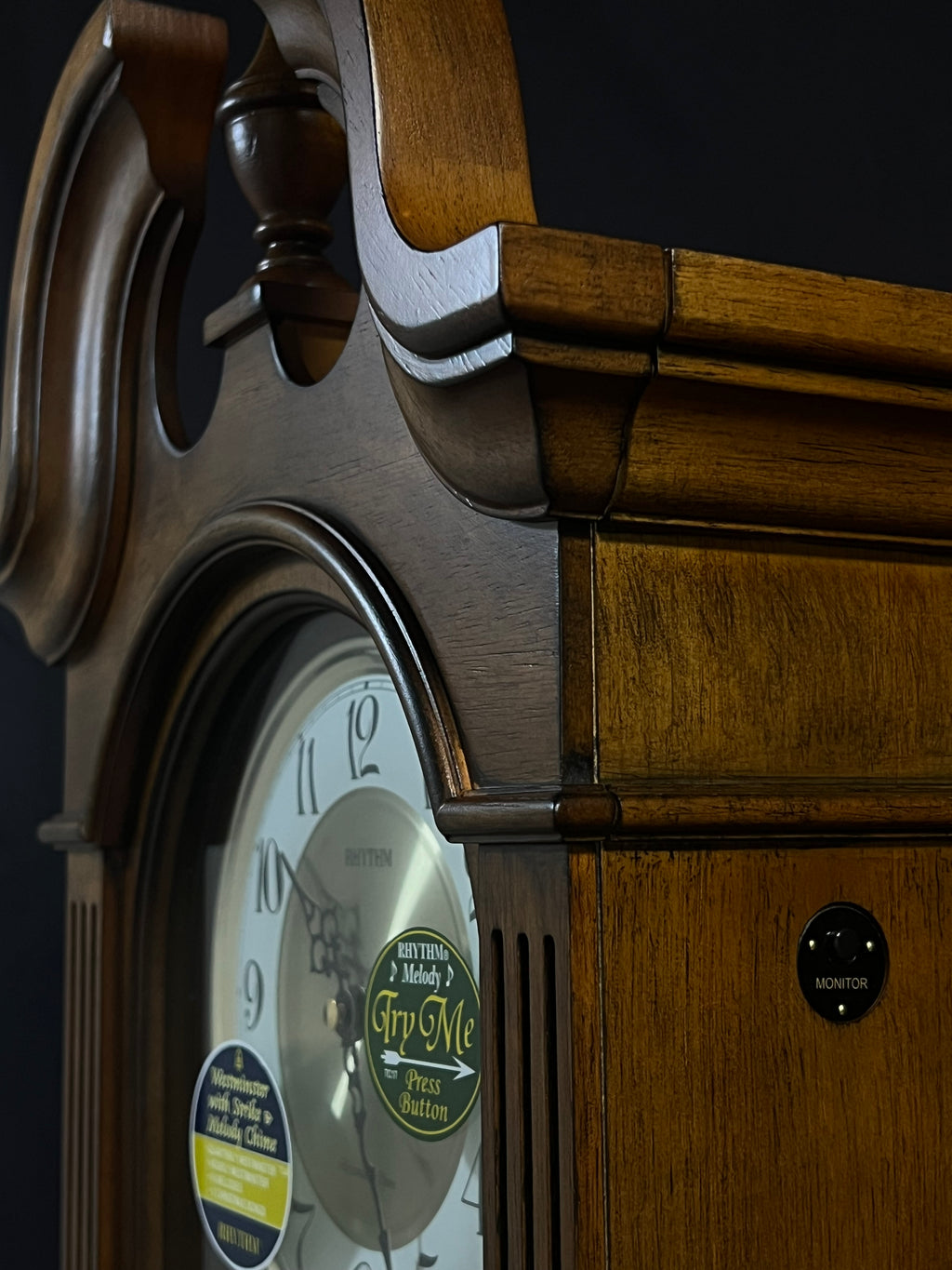 Rhythm “WSM Tiara II” Traditional Wooden Musical & Chiming Pendulum Wall Clock with Intricate Carved Frame - CMJ539UR06
