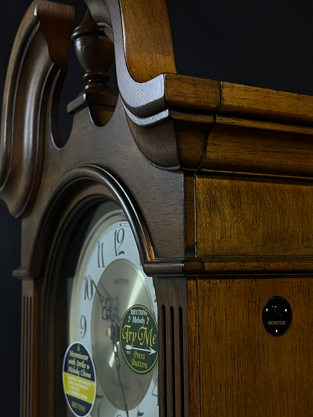 Rhythm “WSM Tiara II” Traditional Wooden Musical & Chiming Pendulum Wall Clock with Intricate Carved Frame - CMJ539UR06