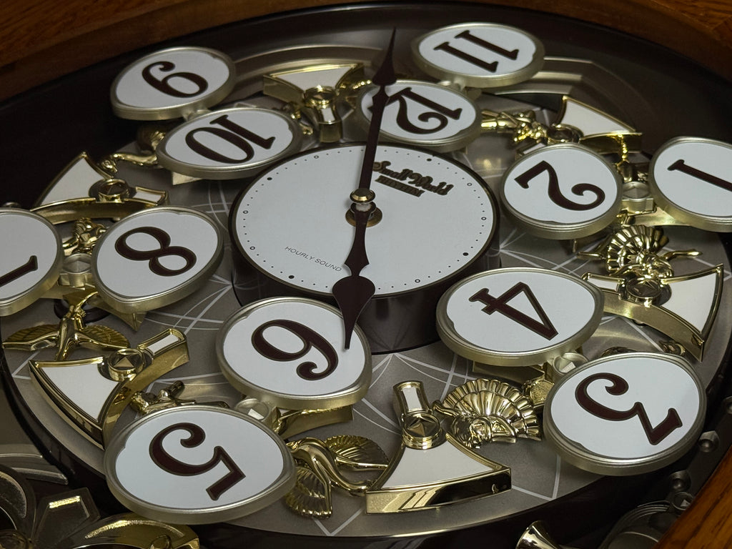 Rhythm "SSS Encore" Magic Motion Musical Wooden Wall Clock with Animated Moving Dial and Popular Melodies - 4MH810-R06
