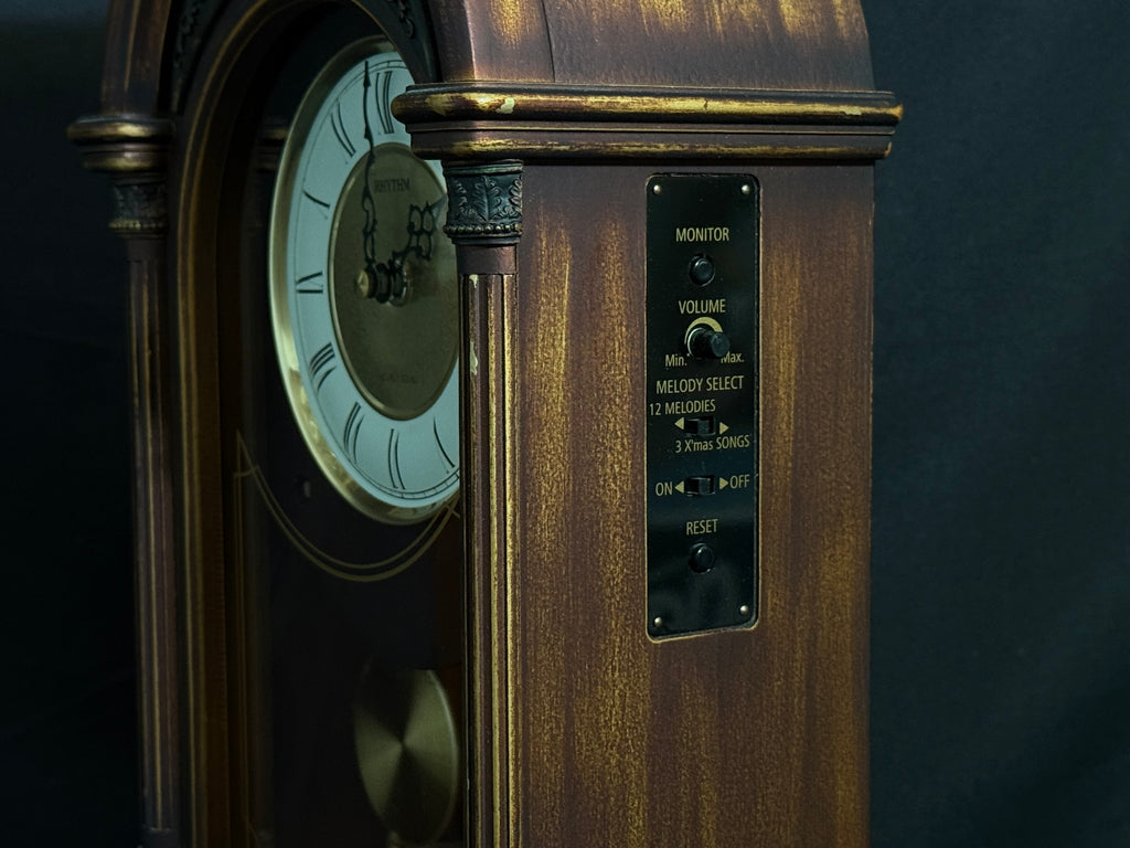 Rhythm "CTS Venetian" Antique-Style Wooden Musical Pendulum Mantel Clock with Intricate Carved Frame - CRJ715UR06