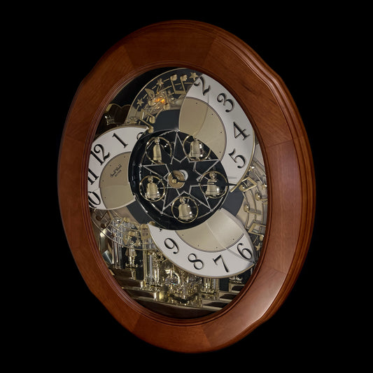 Rhythm "Nostalgia Legend" Moving Dial Magic Motion Musical Wooden Wall Clock with Music by The Beatles - 4MH832WB06