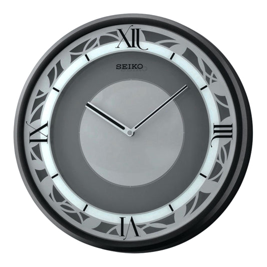 Seiko QXS003KRH "Zen Time" Matte Black Modern Musical Wall Clock with LED Light Show & 4 Original Melodies
