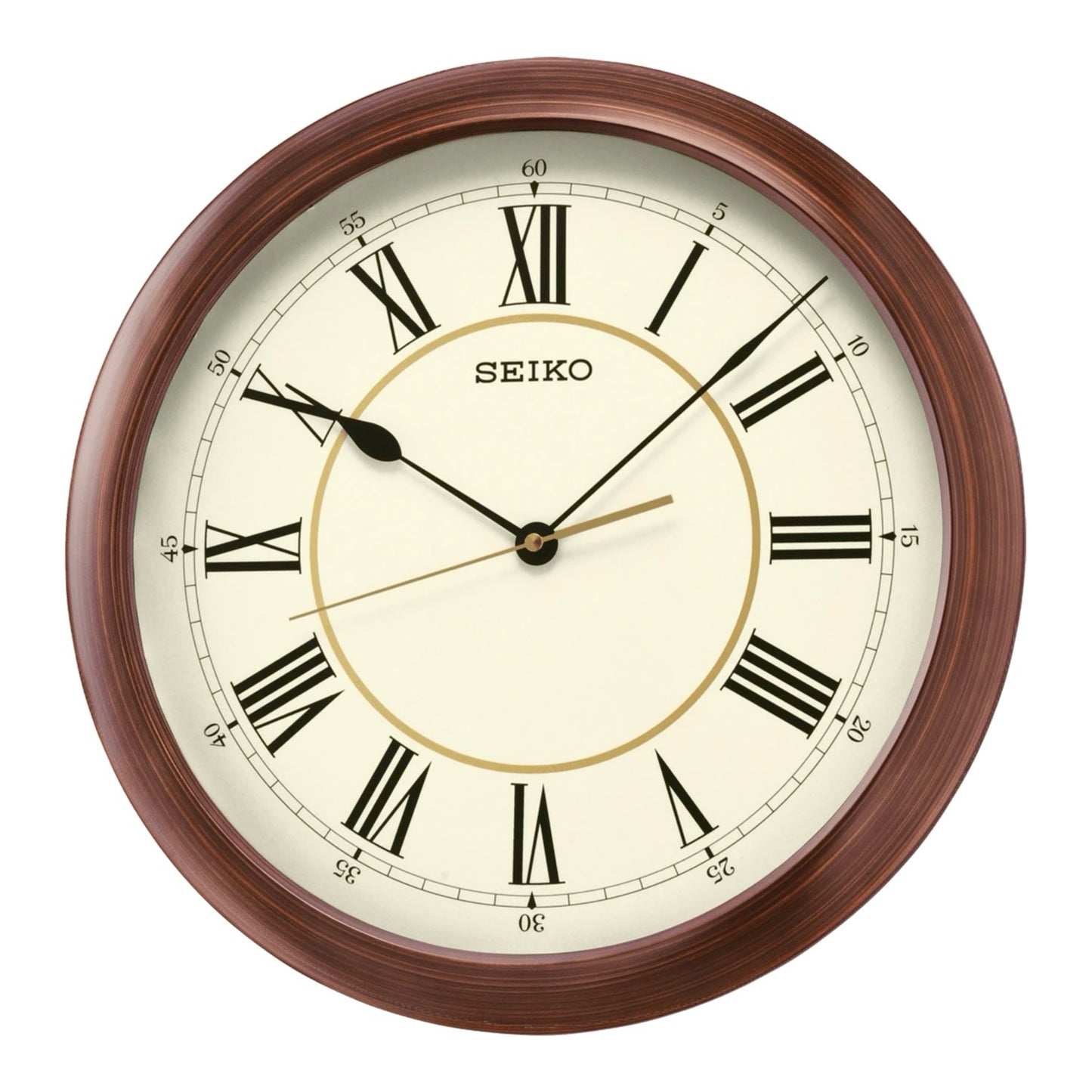 Seiko QXA598ALH "16-Inch Woodgrain with Roman Numerals" Large Wall Clock with Silent Sweep Second Hand