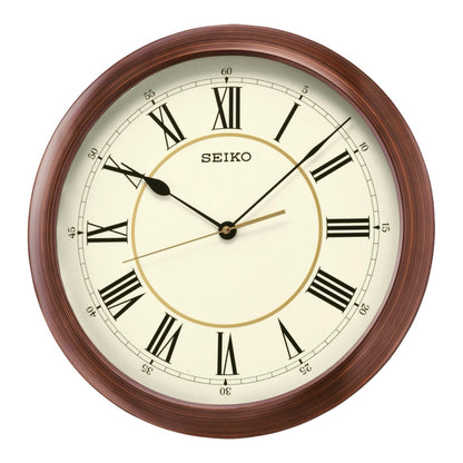 Seiko QXA598ALH "16-Inch Woodgrain with Roman Numerals" Large Wall Clock with Silent Sweep Second Hand
