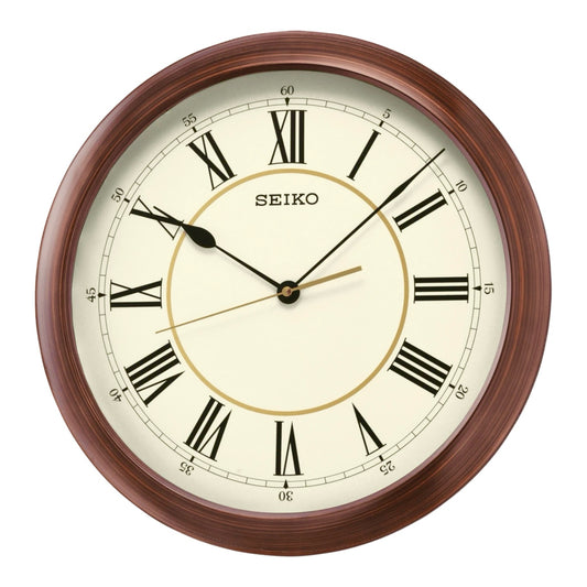 Seiko QXA598ALH "16-Inch Woodgrain with Roman Numerals" Large Wall Clock with Silent Sweep Second Hand