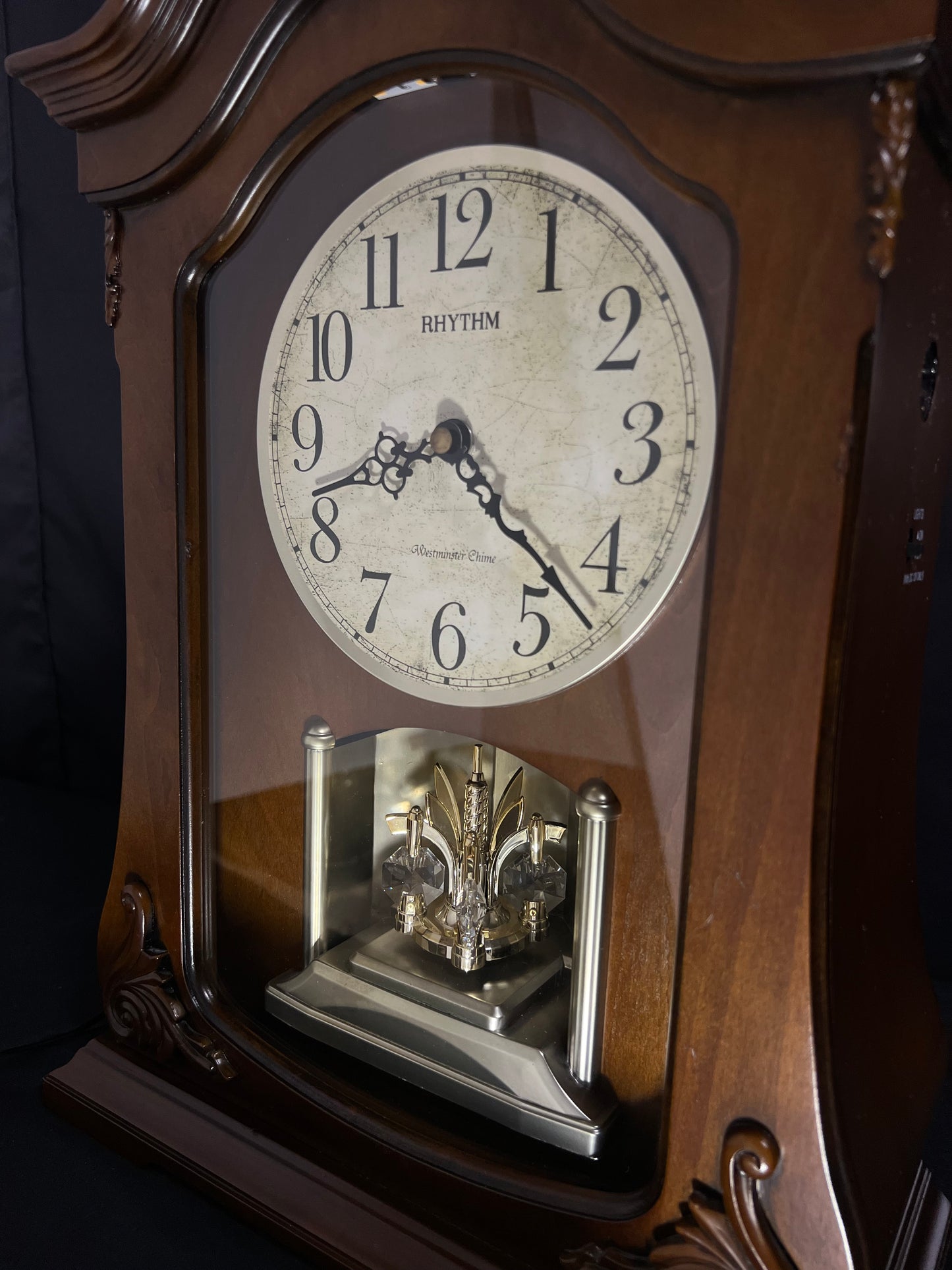 Rhythm "WSM Luminous Queen Mantel" Traditional Large Wooden Chiming & Musical Pendulum Mantel Clock with LED-Lighted Dial - CRH227UR06
