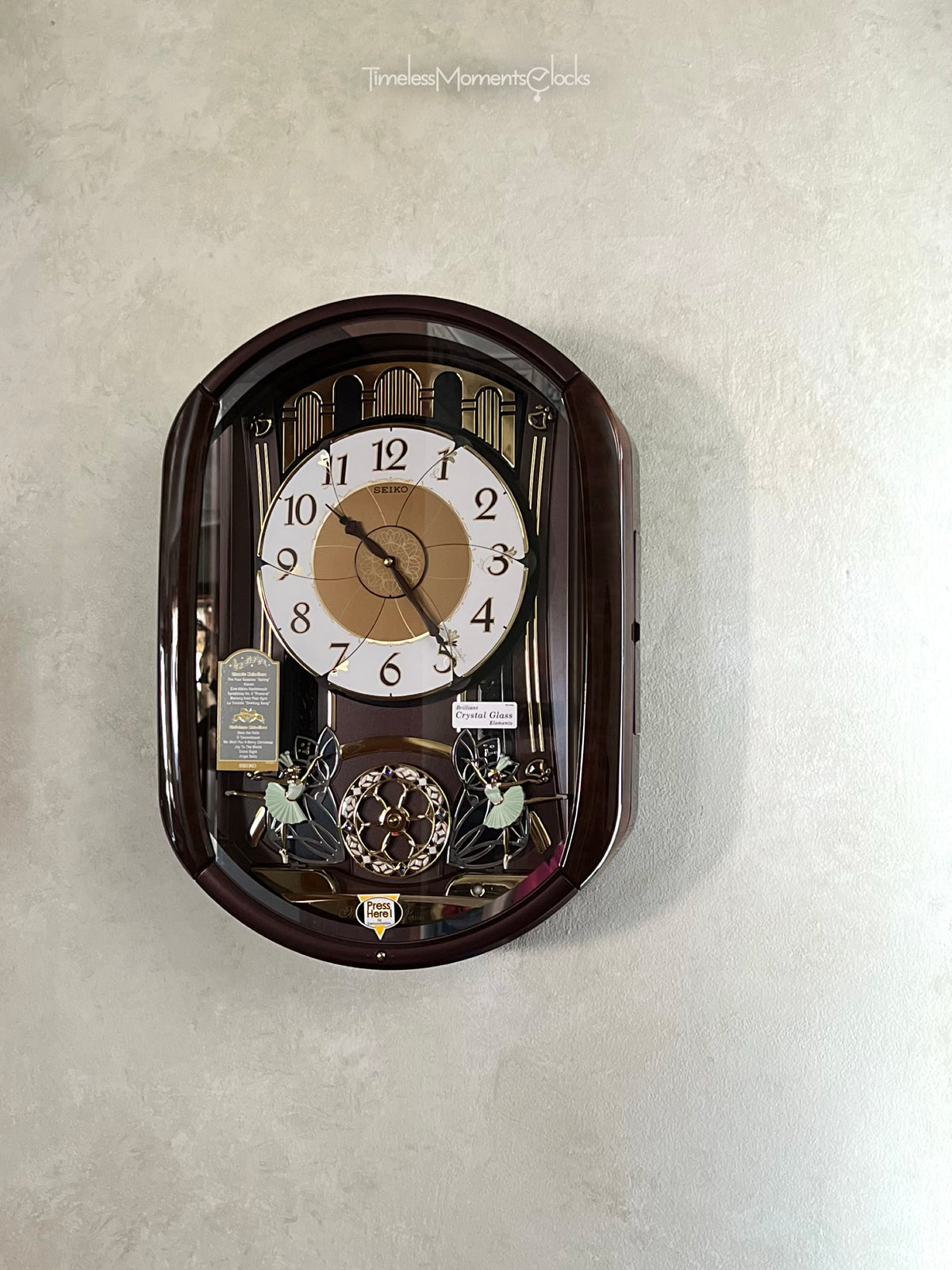 Seiko QXM297BRH "Ballerina" Melodies in Motion Musical Wall Clock with Animated Moving Dial & 12 Songs
