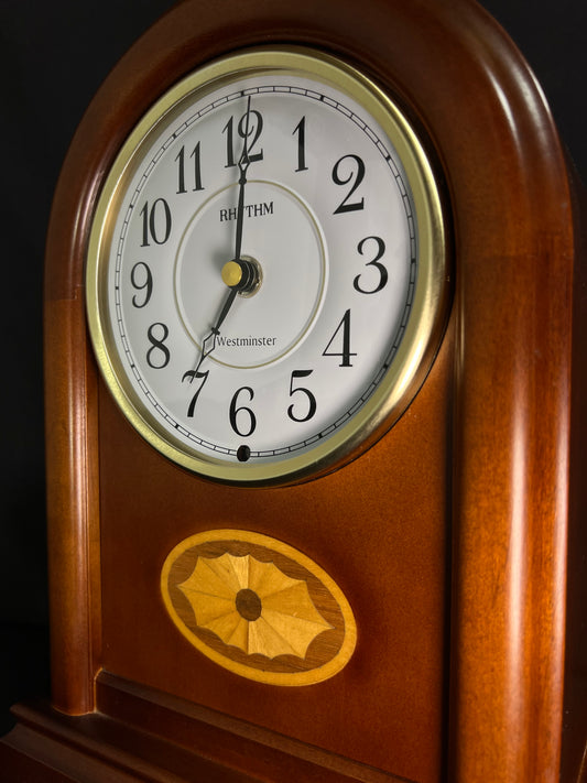Rhythm “Celebration Time 108” Traditional Wooden Inlaid Musical & Chiming Mantel Clock - CRH108UR06