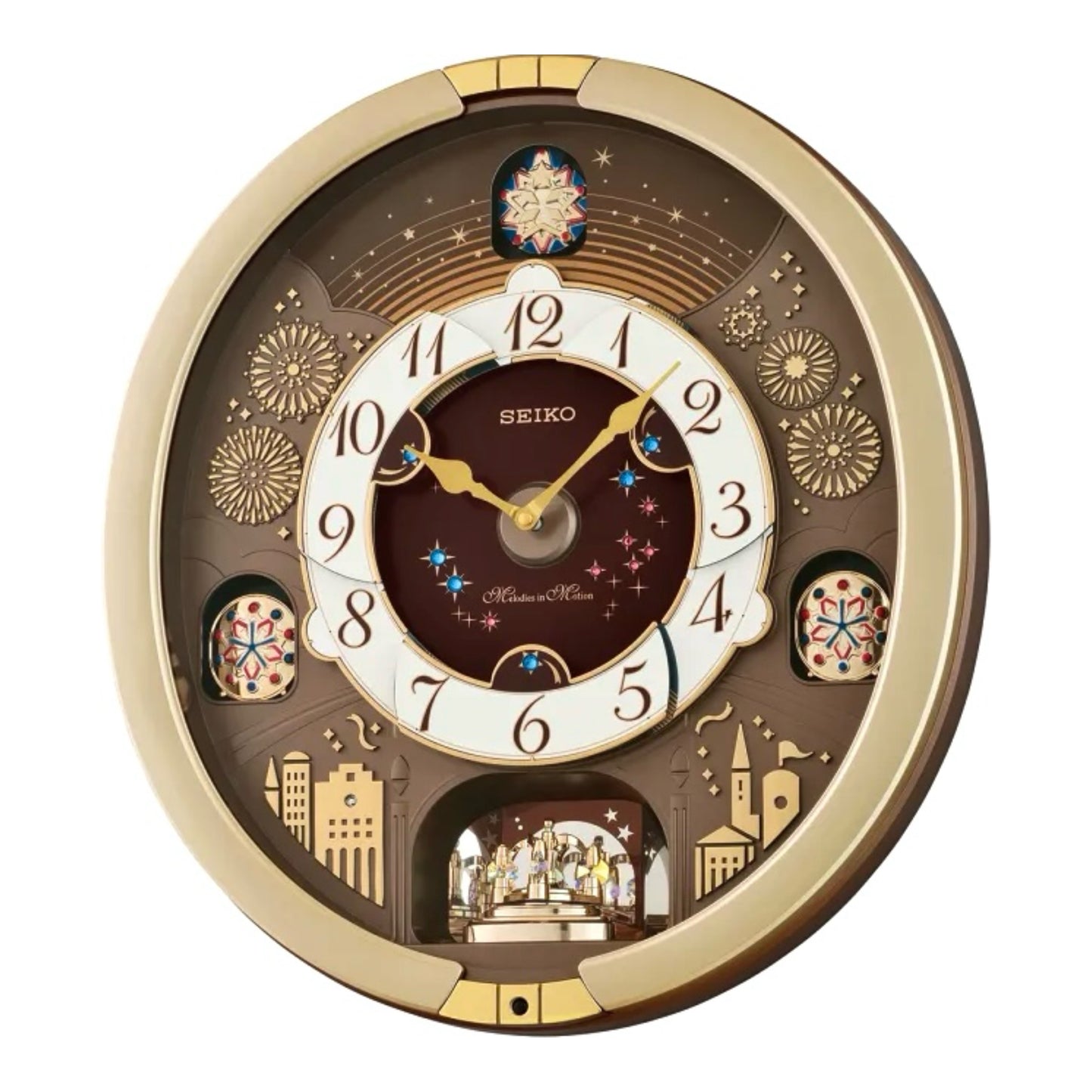 Seiko QXM620GRH "Golden Festival" Melodies in Motion Dancing Dial Musical Wall Clock with 30 Songs