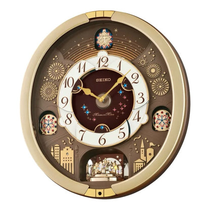 Seiko QXM620GRH "Golden Festival" Melodies in Motion Dancing Dial Musical Wall Clock with 30 Songs
