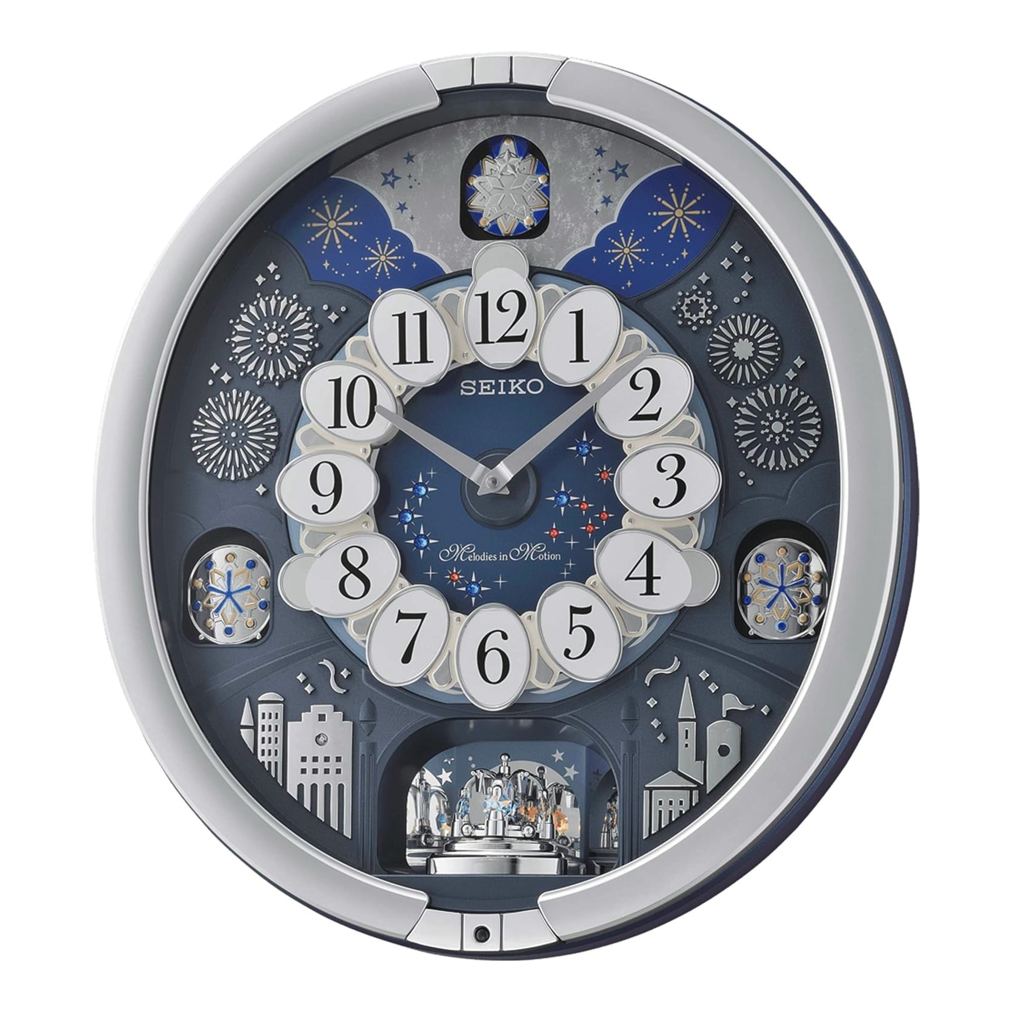 Seiko QXM379SRH “Glittering Starry Night” Melodies in Motion Dancing Dial Musical Wall Clock with 19 Songs