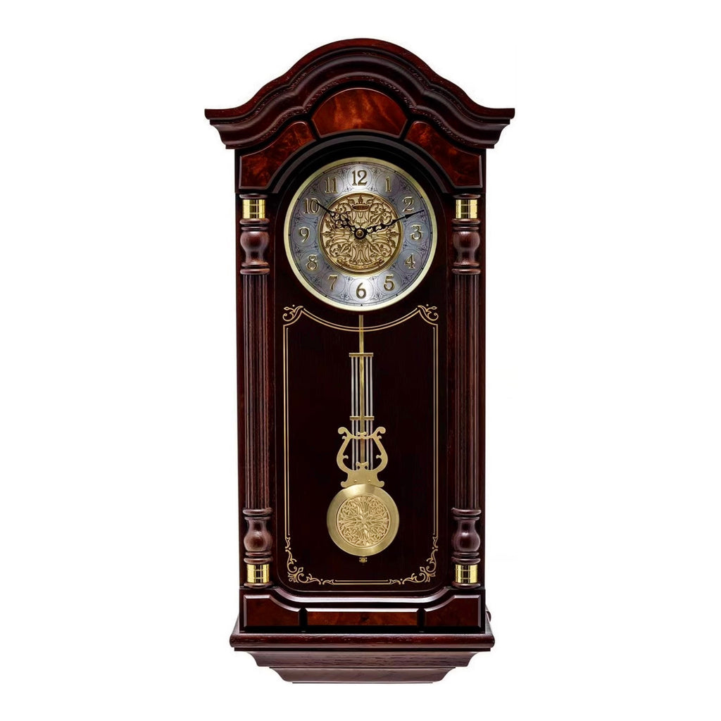Seiko QXH004BLH "Stately Oak" Traditional Wooden Chiming Pendulum Wall Clock with Dark Mahogany Finish and Embossed Steel Dial