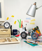 Seiko QHE207SLH "Mai Modern Watch Dial" Silver Heritage Design Luminous Desk & Alarm Clock with Rotating Bezel