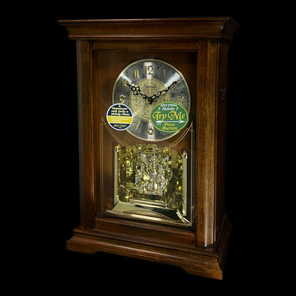 Rhythm “WSM Highland” Traditional Wooden Musical & Chiming Pendulum Mantel Clock with Embossed Steel Dial - CRH270UR06