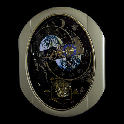 Rhythm “Peaceful Cosmos Entertainer” Moving Earth Dial Magic Motion Musical Wall Clock with Popular Melodies - 4MH839WB19