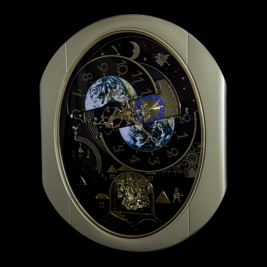 Rhythm “Peaceful Cosmos Entertainer” Moving Earth Dial Magic Motion Musical Wall Clock with Popular Melodies - 4MH839WB19