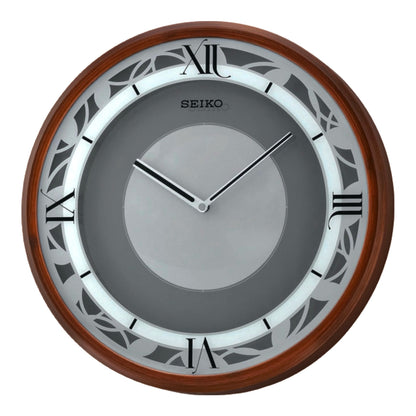 Seiko QXS004BRH "Zen Time" Brown Woodgrain Modern Musical Wall Clock with LED Light Show & 4 Original Melodies
