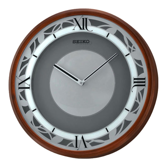 Seiko QXS004BRH "Zen Time" Brown Woodgrain Modern Musical Wall Clock with LED Light Show & 4 Original Melodies