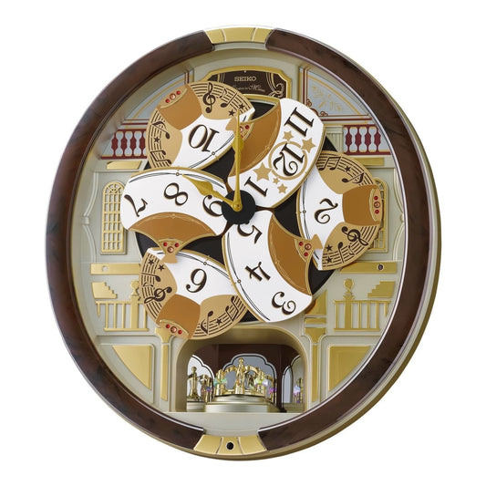 Seiko QXM607BRHZ “Concert Hall” Melodies in Motion Dancing Dial Musical Wall Clock with 45 Songs