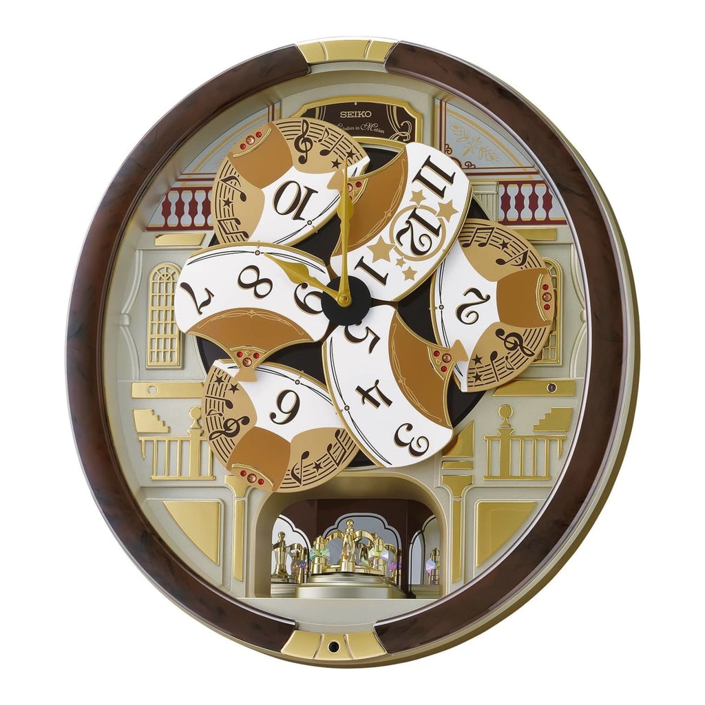 Seiko QXM607BRHZ “Concert Hall” Melodies in Motion Dancing Dial Musical Wall Clock with 45 Songs
