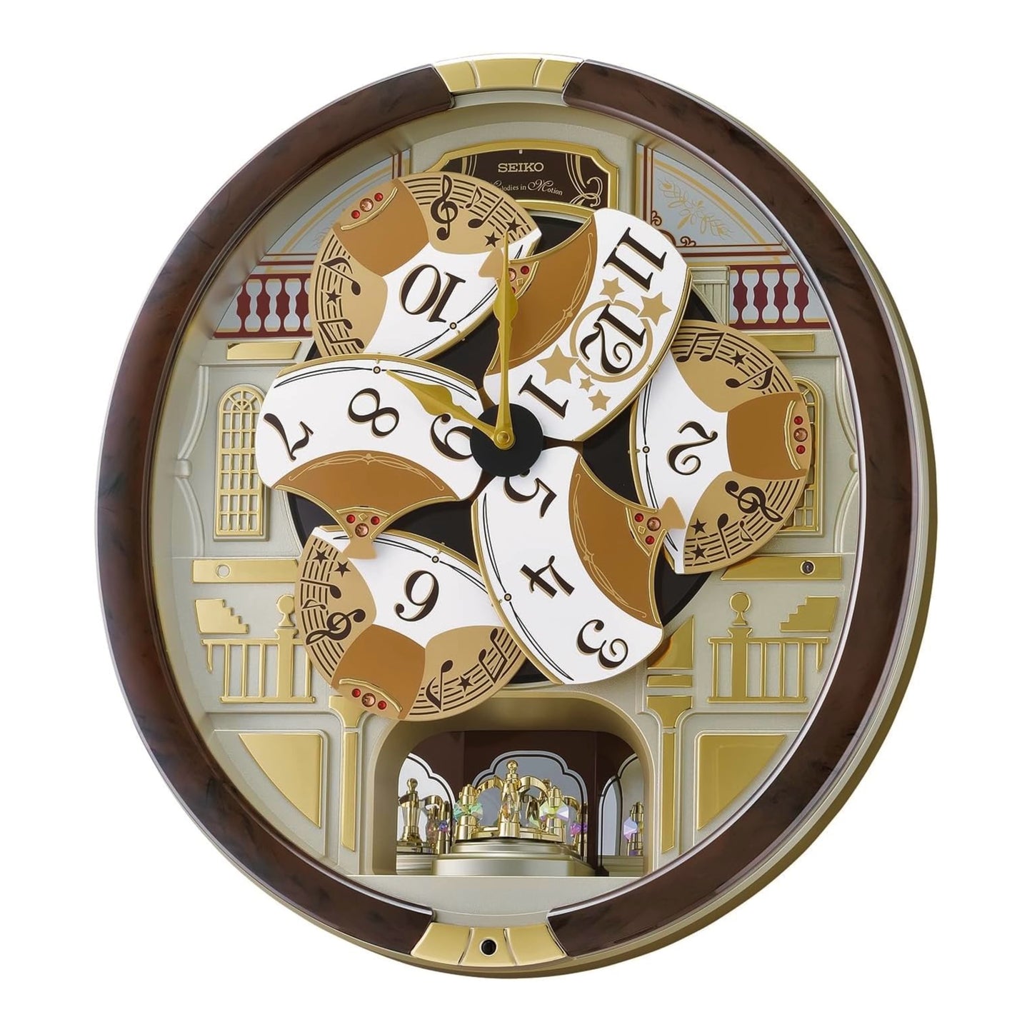 Seiko QXM607BRHZ “Concert Hall” Melodies in Motion Dancing Dial Musical Wall Clock with 45 Songs