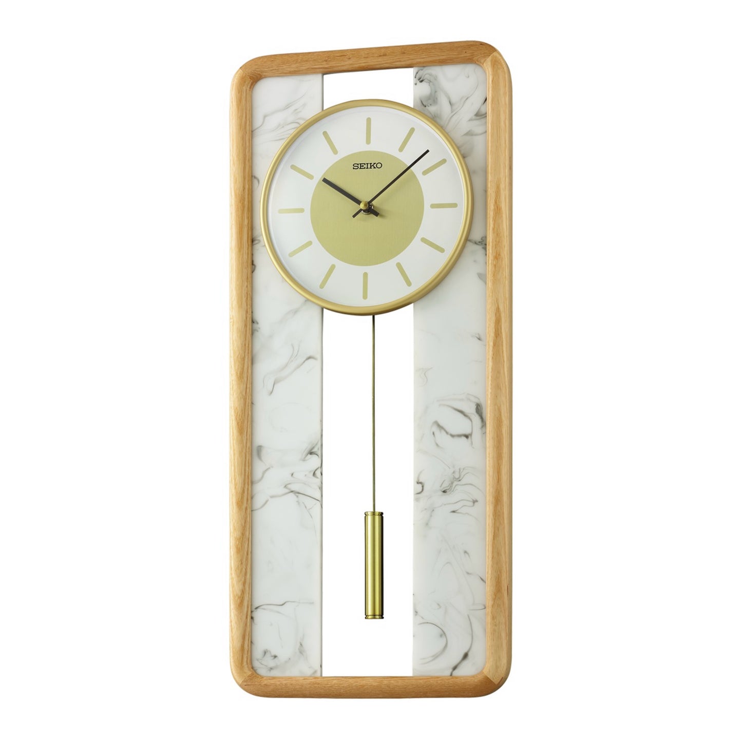 Seiko QXC246BLH "Bianco" Modern Wooden Pendulum Wall Clock with Marbleized Interior