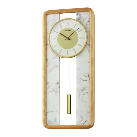 Seiko QXC246BLH "Bianco" Modern Wooden Pendulum Wall Clock with Marbleized Interior