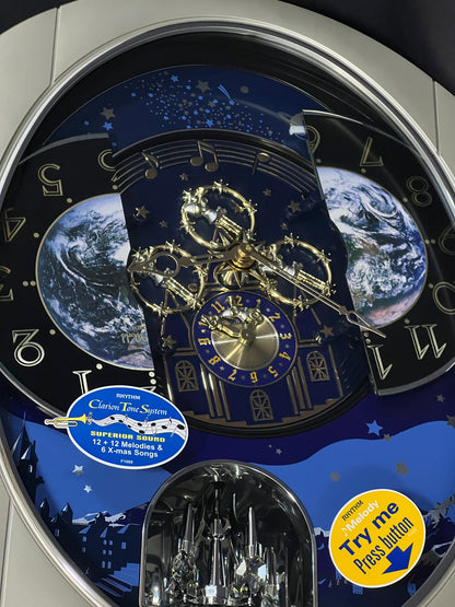 Rhythm “Peaceful Cosmos II” Moving Earth Dial Magic Motion Musical Wall Clock - 4MH408WU19